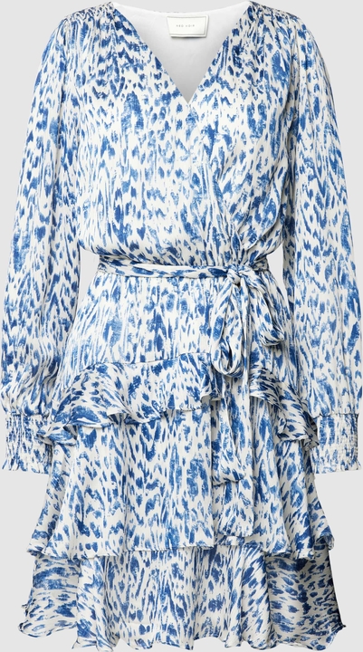 Niebieska sukienka Neo Noir z długim rękawem z szyfonu z dekoltem w kształcie litery v