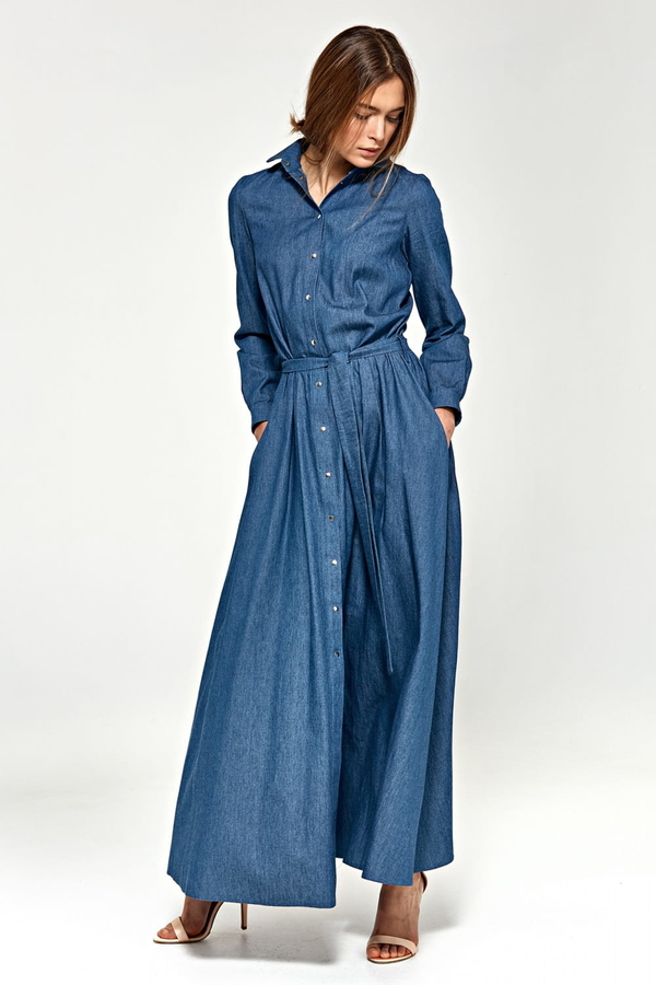 Niebieska sukienka Nife maxi w stylu klasycznym z bawełny