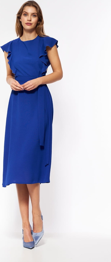 Niebieska sukienka Nife midi z krótkim rękawem