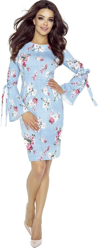 Niebieska sukienka Nubile z długim rękawem z okrągłym dekoltem w stylu casual