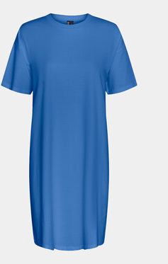 Niebieska sukienka Pieces prosta z krótkim rękawem mini