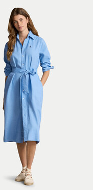 Niebieska sukienka POLO RALPH LAUREN z długim rękawem w stylu casual koszulowa