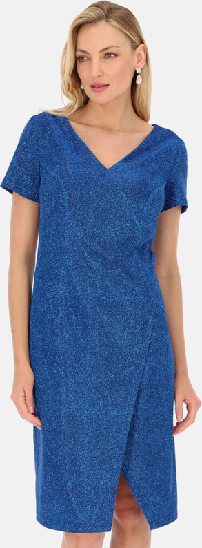 Niebieska sukienka POTIS & VERSO z dekoltem w kształcie litery v midi z tkaniny