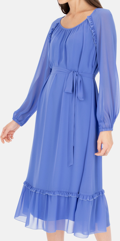 Niebieska sukienka POTIS & VERSO z okrągłym dekoltem midi w stylu casual