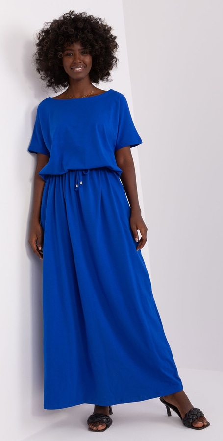 Niebieska sukienka Relevance z bawełny maxi z okrągłym dekoltem