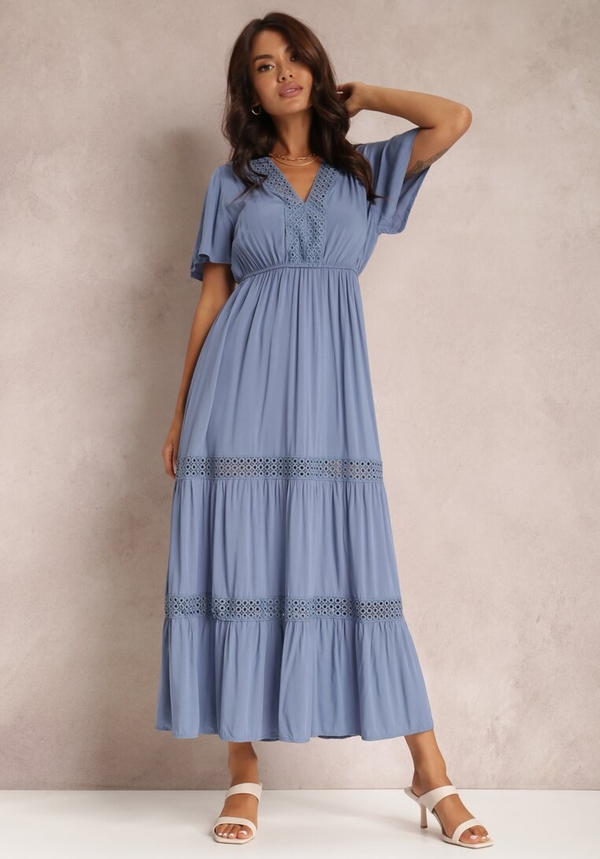Niebieska sukienka Renee maxi z dekoltem w kształcie litery v