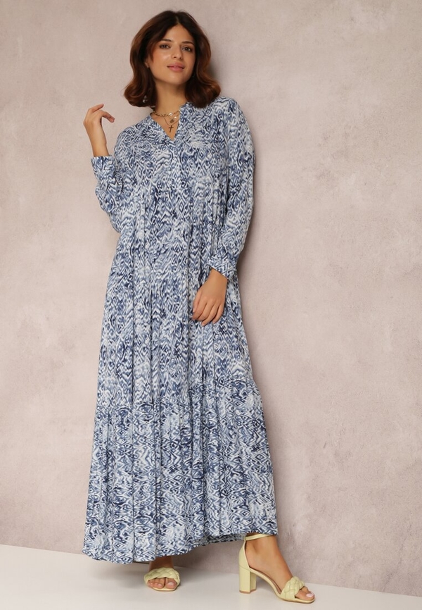 Niebieska sukienka Renee maxi z długim rękawem w stylu casual