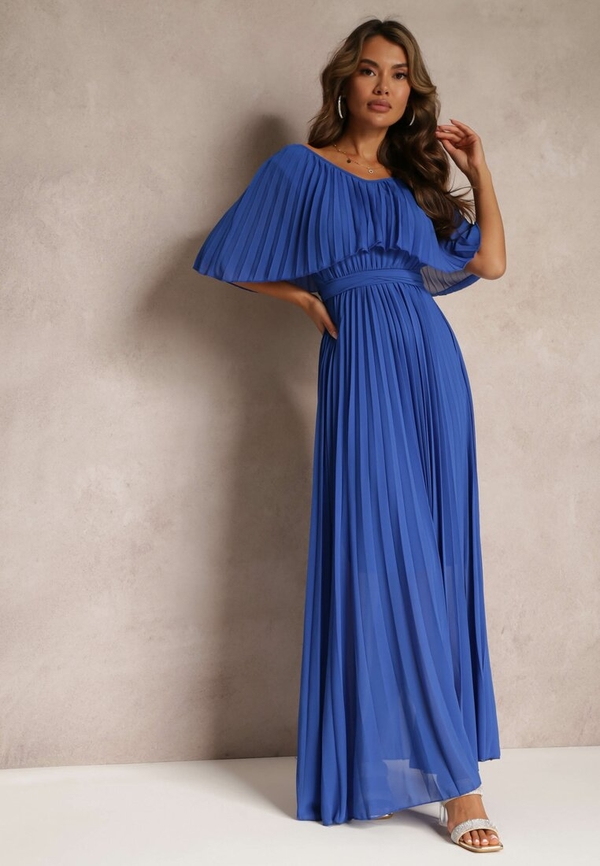 Niebieska sukienka Renee maxi z tkaniny