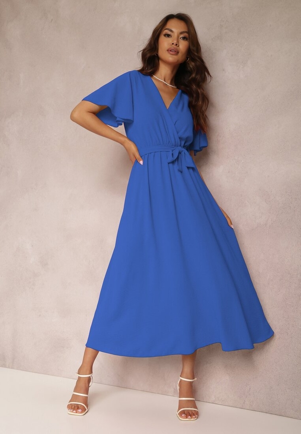 Niebieska sukienka Renee w stylu casual kopertowa midi