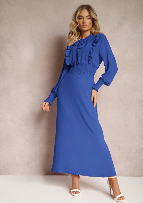 Niebieska sukienka Renee w stylu casual z okrągłym dekoltem maxi