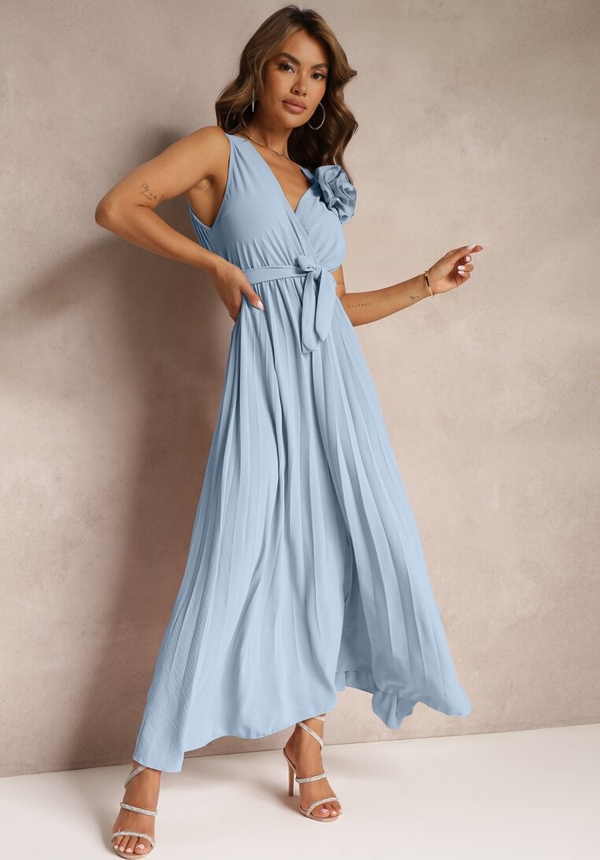 Niebieska sukienka Renee z dekoltem w kształcie litery v bez rękawów