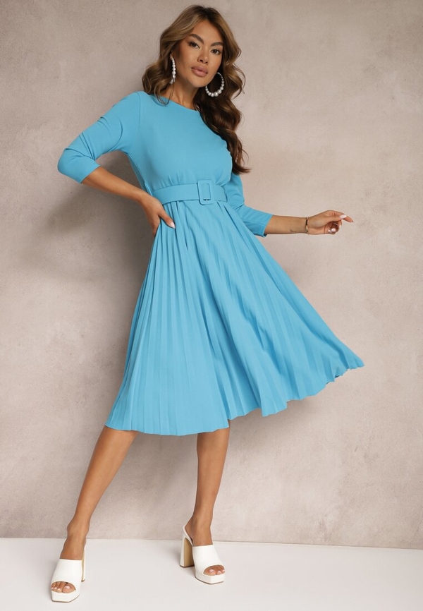 Niebieska sukienka Renee z długim rękawem midi