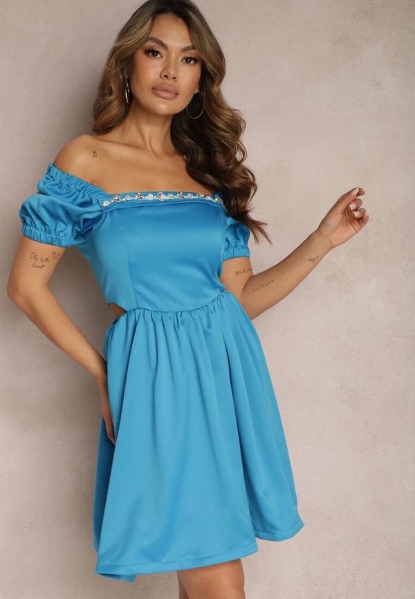 Niebieska sukienka Renee z krótkim rękawem hiszpanka