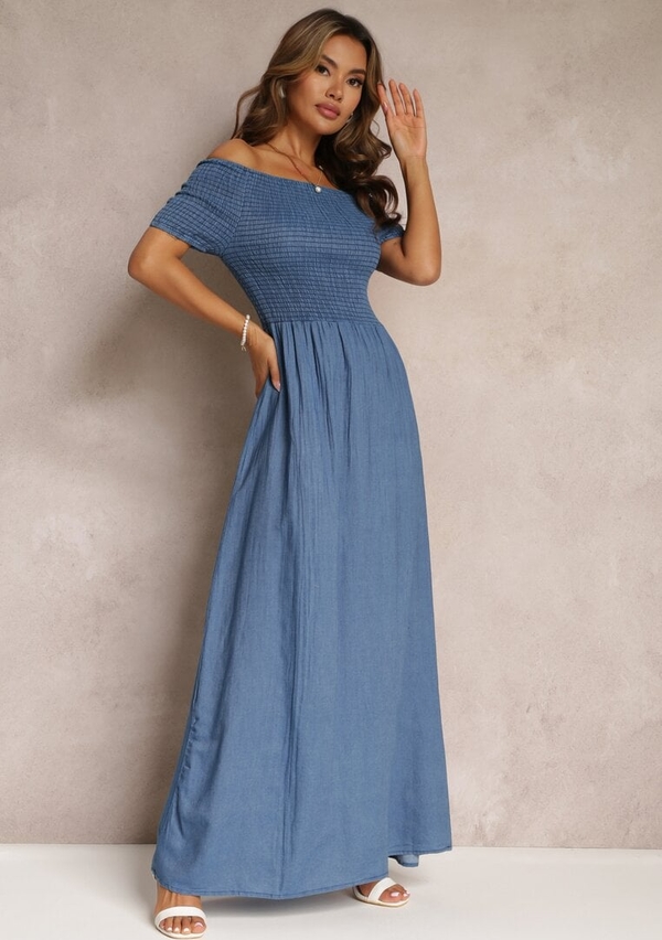 Niebieska sukienka Renee z krótkim rękawem hiszpanka maxi
