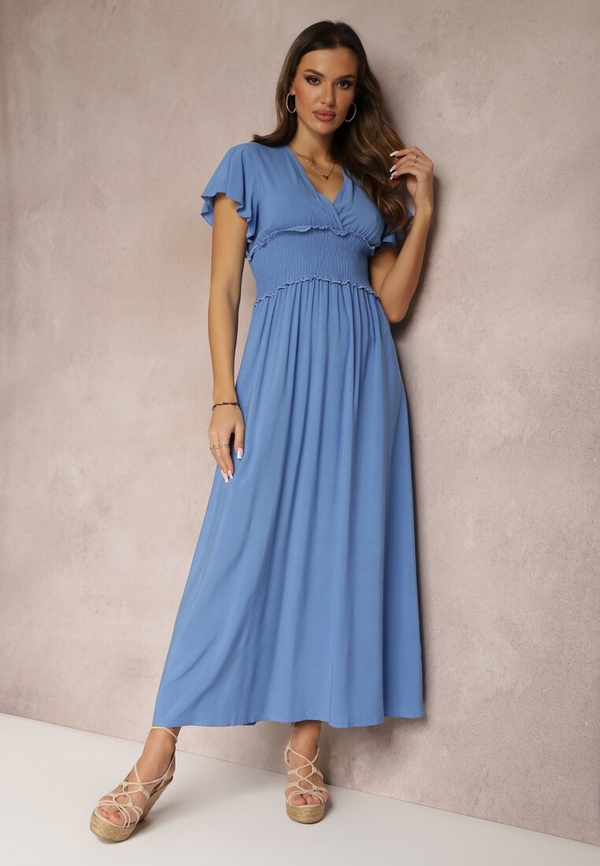 Niebieska sukienka Renee z krótkim rękawem kopertowa