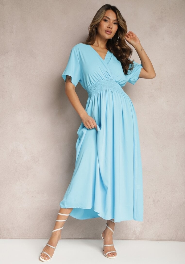 Niebieska sukienka Renee z krótkim rękawem maxi