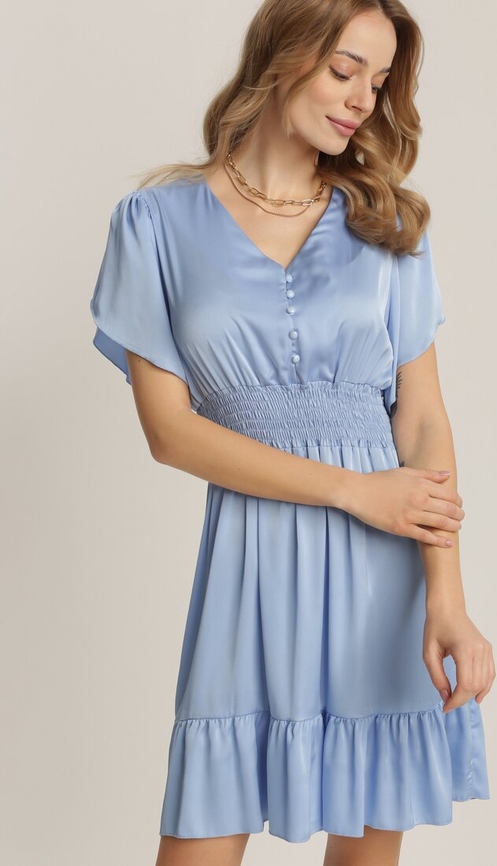 Niebieska sukienka Renee z krótkim rękawem w stylu casual mini