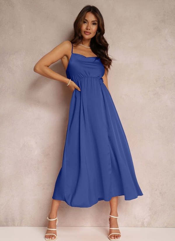 Niebieska sukienka Renee z satyny