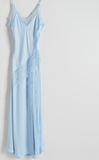 Niebieska sukienka Reserved na ramiączkach z dekoltem w kształcie litery v maxi