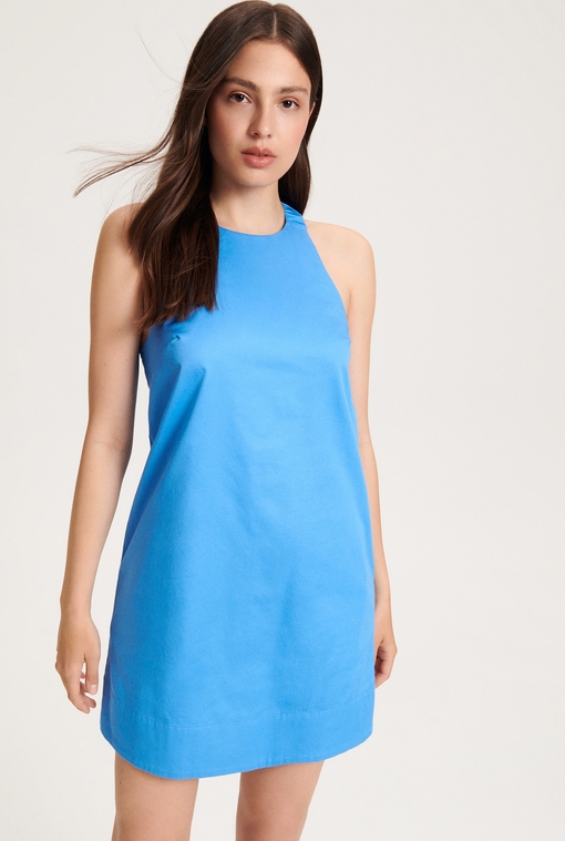 Niebieska sukienka Reserved w stylu casual na ramiączkach trapezowa