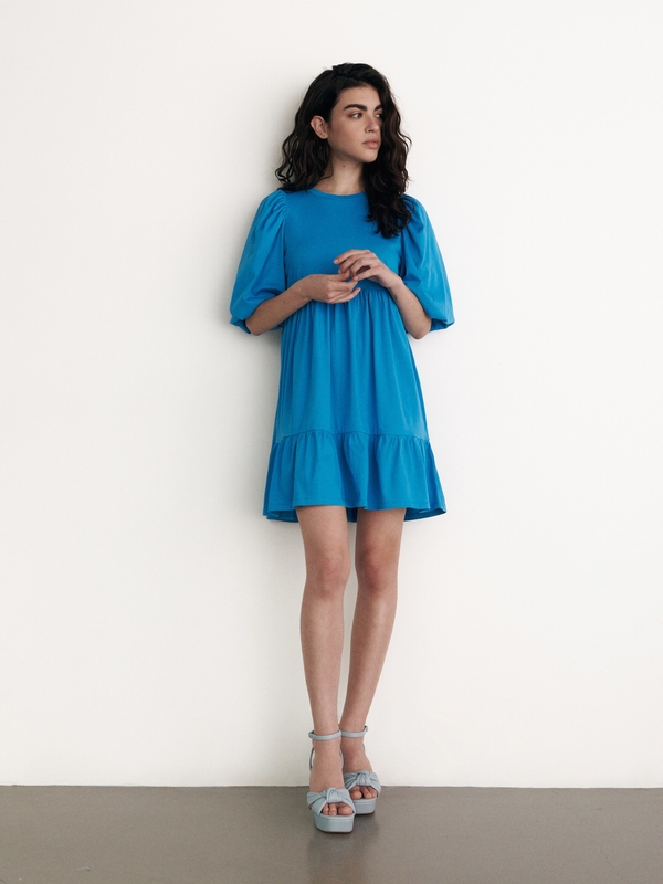 Niebieska sukienka Reserved z długim rękawem mini w stylu casual