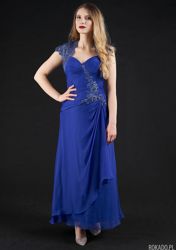Niebieska sukienka Rokado maxi gorsetowa z dekoltem w kształcie litery v