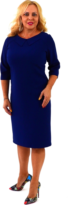 Niebieska sukienka Roxana - sukienki midi z kołnierzykiem