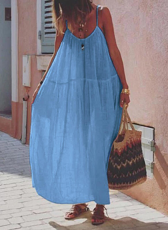 Niebieska sukienka Sandbella oversize w stylu boho