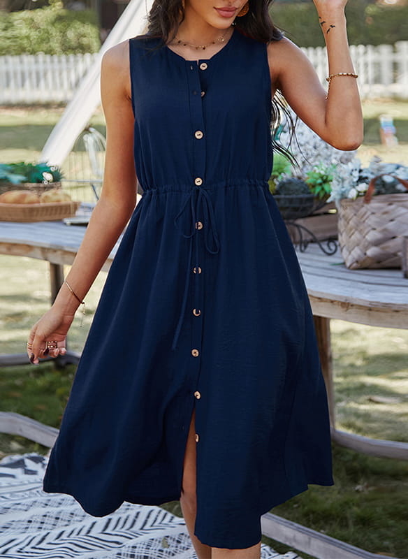 Niebieska sukienka Sandbella szmizjerka z dekoltem w kształcie litery v w stylu casual