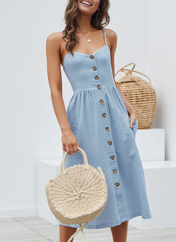 Niebieska sukienka Sandbella w stylu boho mini na ramiączkach