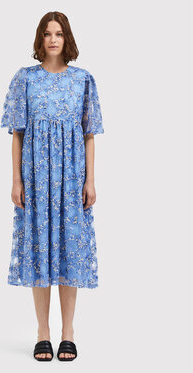 Niebieska sukienka Selected Femme z okrągłym dekoltem midi