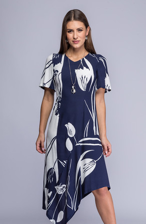 Niebieska sukienka Semper z dekoltem w kształcie litery v midi