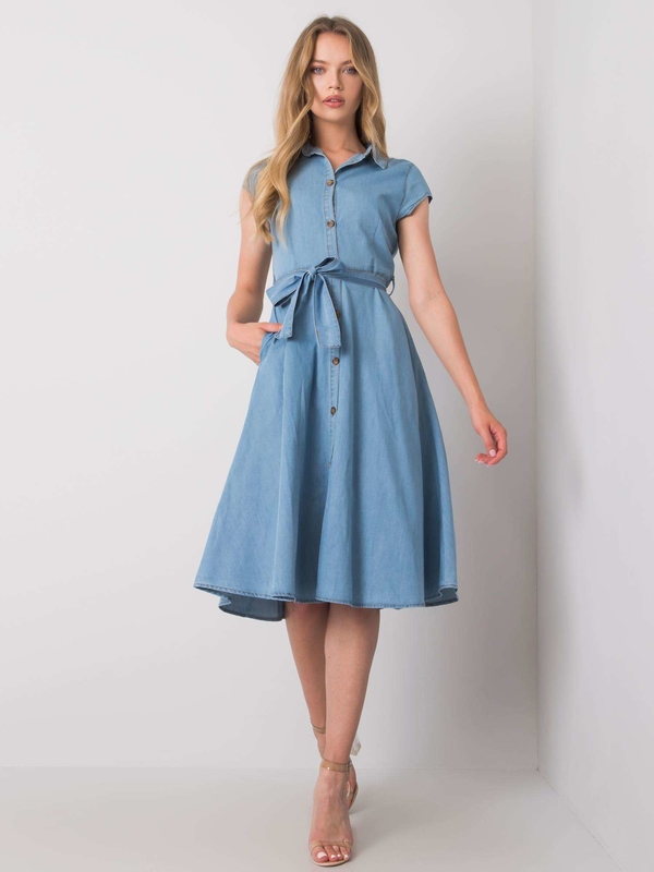 Niebieska sukienka Sheandher.pl z bawełny szmizjerka
