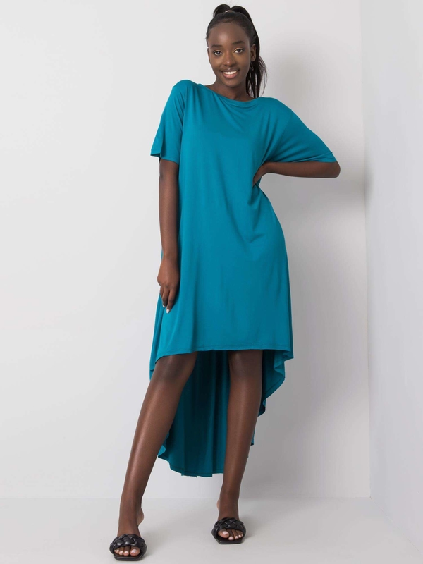 Niebieska sukienka Sheandher.pl z bawełny z krótkim rękawem asymetryczna