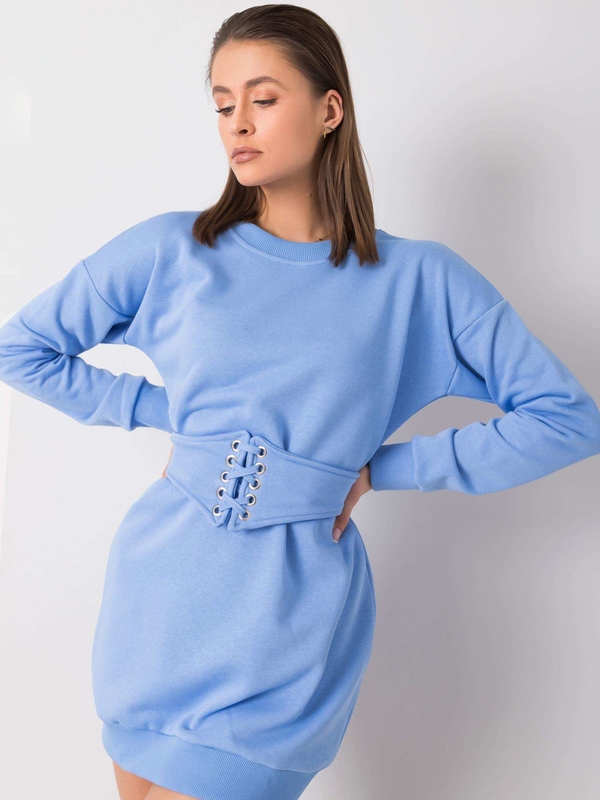 Niebieska sukienka Sheandher.pl z długim rękawem z dresówki