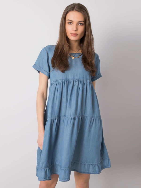 Niebieska sukienka Sheandher.pl z okrągłym dekoltem z krótkim rękawem