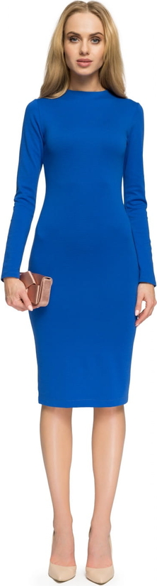 Niebieska sukienka Style z długim rękawem ołówkowa z bawełny