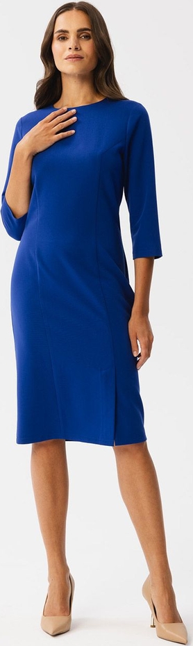 Niebieska sukienka Stylove ołówkowa z długim rękawem z okrągłym dekoltem