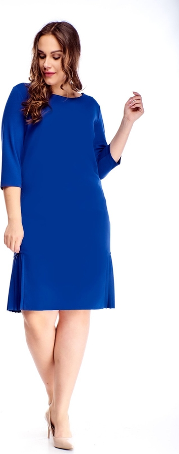 Niebieska sukienka TAGLESS z okrągłym dekoltem dla puszystych z długim rękawem