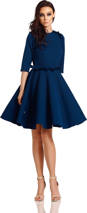 Niebieska sukienka TAGLESS z okrągłym dekoltem rozkloszowana