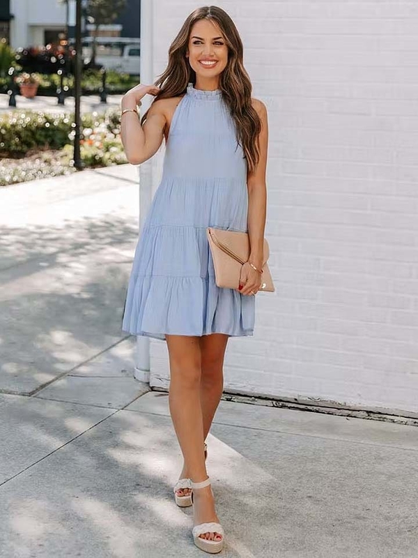 Niebieska sukienka Tina w stylu casual z bawełny bez rękawów