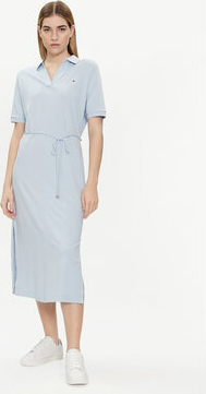 Niebieska sukienka Tommy Hilfiger z krótkim rękawem z dekoltem w kształcie litery v