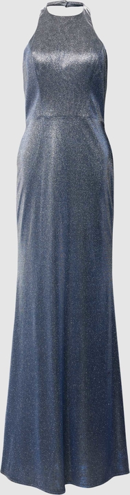 Niebieska sukienka Unique z satyny bez rękawów maxi