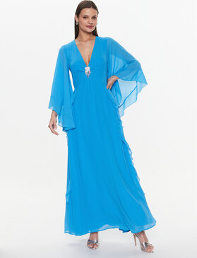 Niebieska sukienka Vicolo z długim rękawem z dekoltem w kształcie litery v