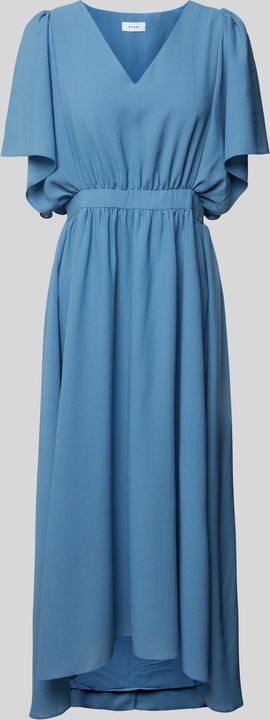 Niebieska sukienka Vila z długim rękawem z dekoltem w kształcie litery v