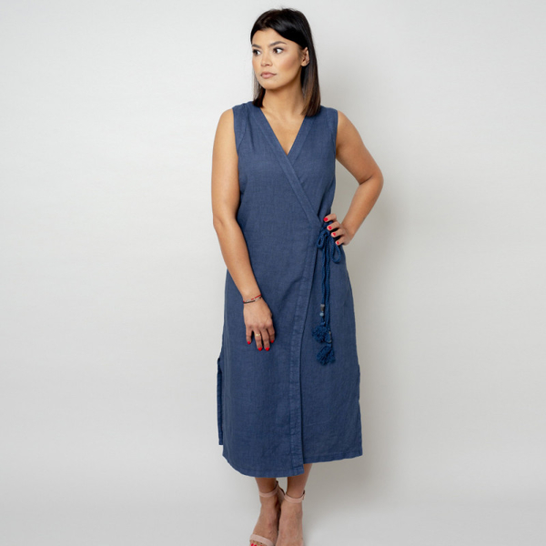 Niebieska sukienka Willsoor z dekoltem w kształcie litery v maxi bez rękawów