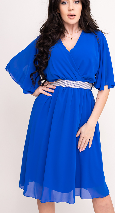 Niebieska sukienka Włoski z dekoltem w kształcie litery v z szyfonu kopertowa