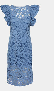 Niebieska sukienka YAS midi prosta z okrągłym dekoltem