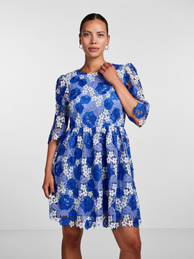 Niebieska sukienka YAS z okrągłym dekoltem z długim rękawem