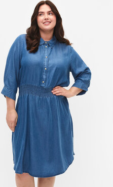 Niebieska sukienka Zizzi mini z długim rękawem koszulowa